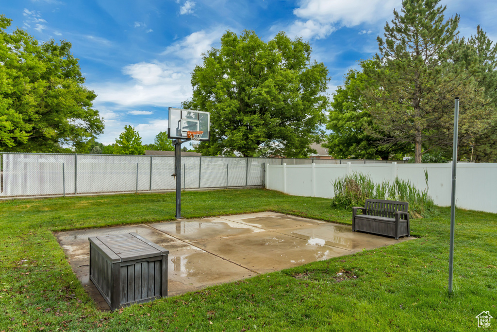View of patio featuring basketball court