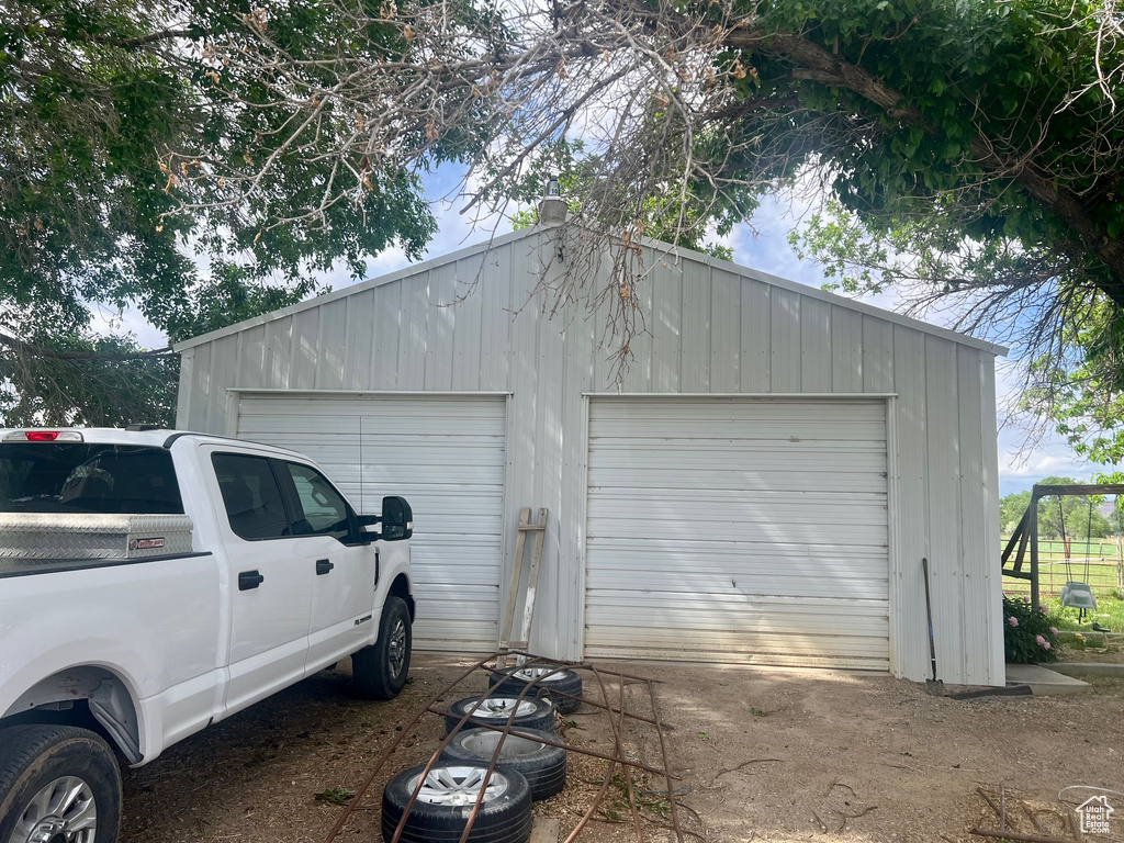 View of detached garage
