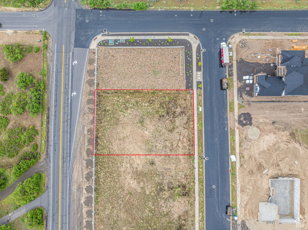 Aerial view of property's location featuring property parcel outlined