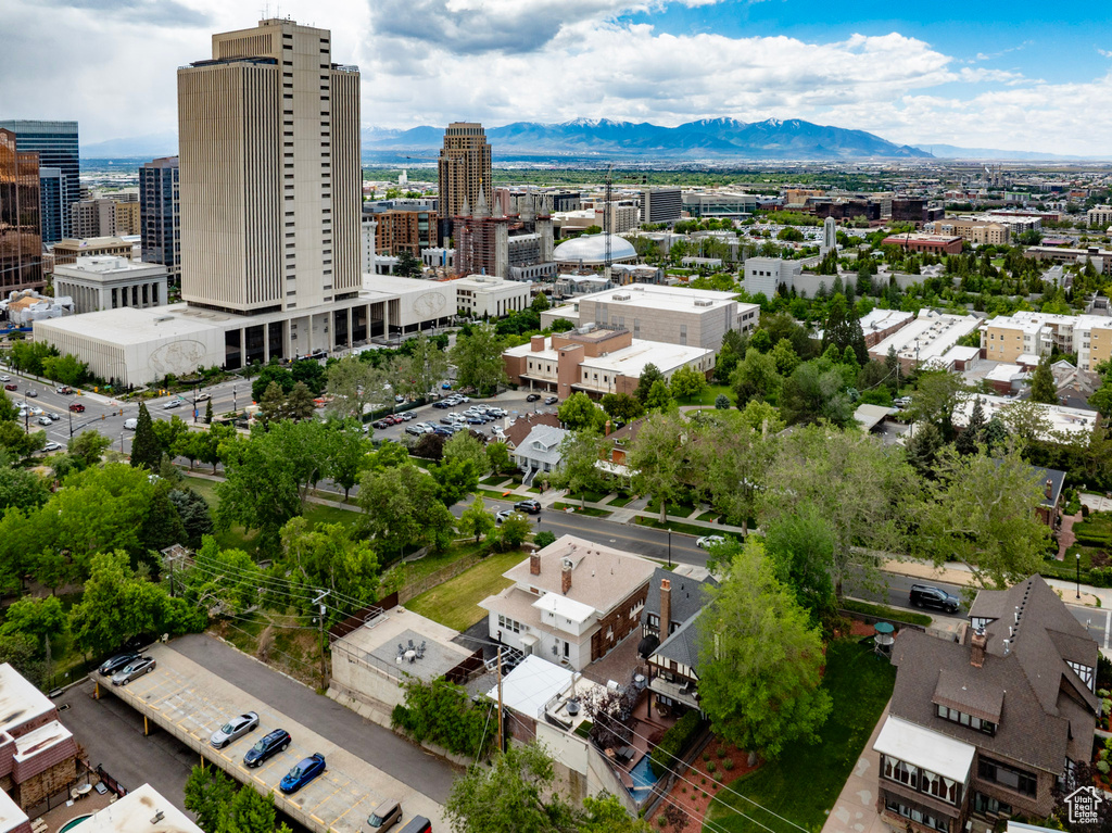 View of urban area with a mountain backdrop