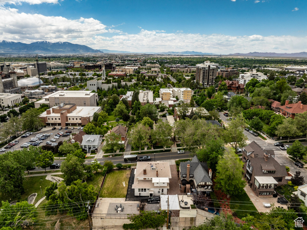 Drone / aerial view of a mountainous background