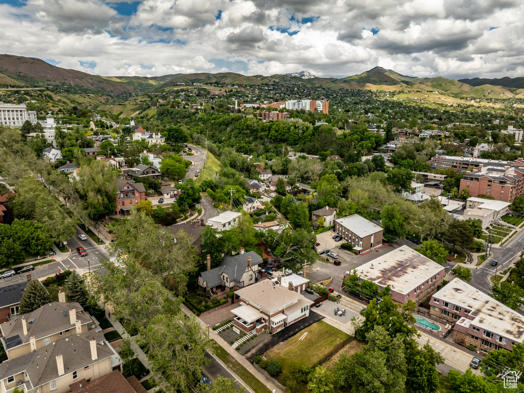 Aerial view of a mountain backdrop