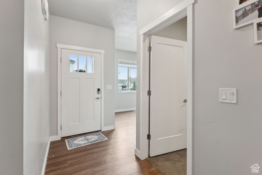 Entryway featuring wood finished floors and baseboards