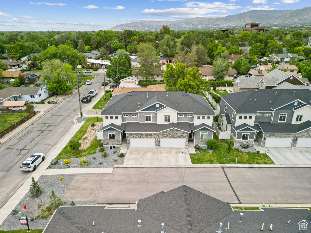 Aerial perspective of suburban area featuring mountains