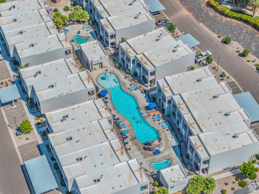 Drone / aerial view of a pool area