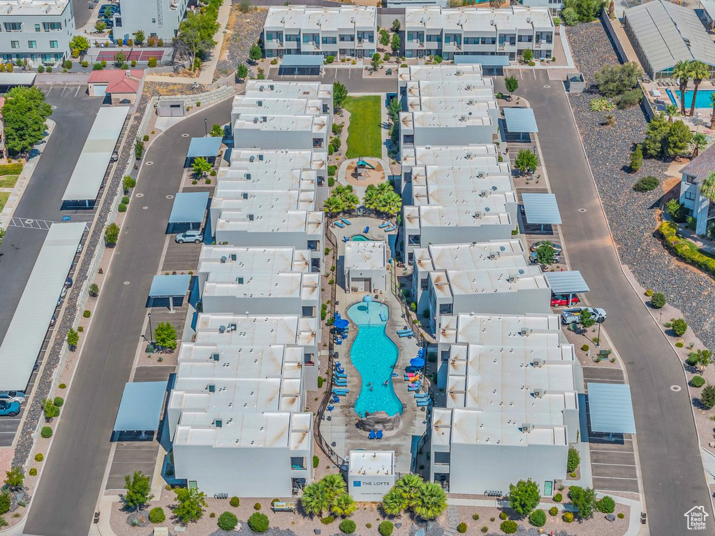 Aerial view of a pool
