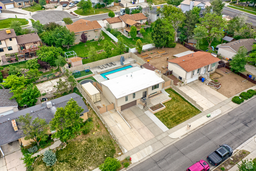 Aerial perspective of suburban area