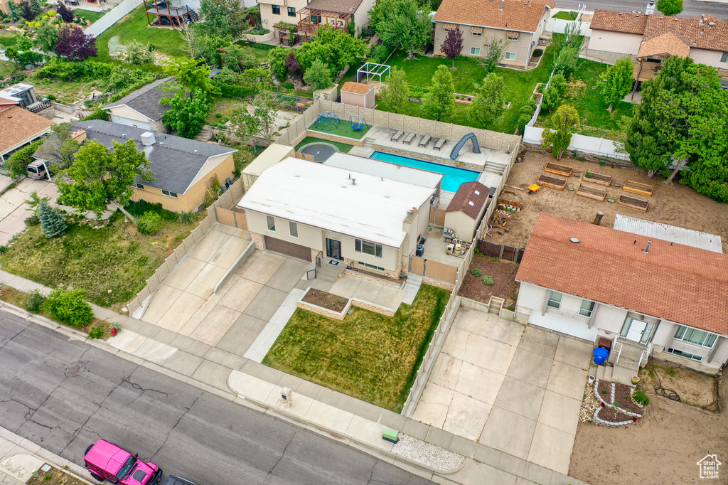 Aerial perspective of suburban area