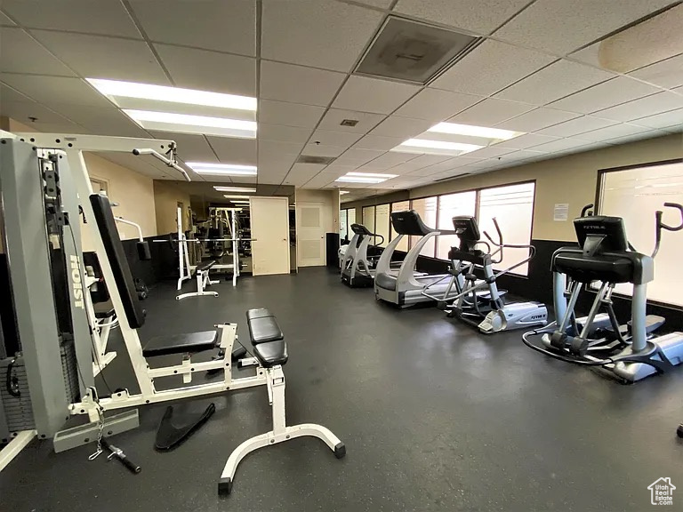 Workout area with a drop ceiling