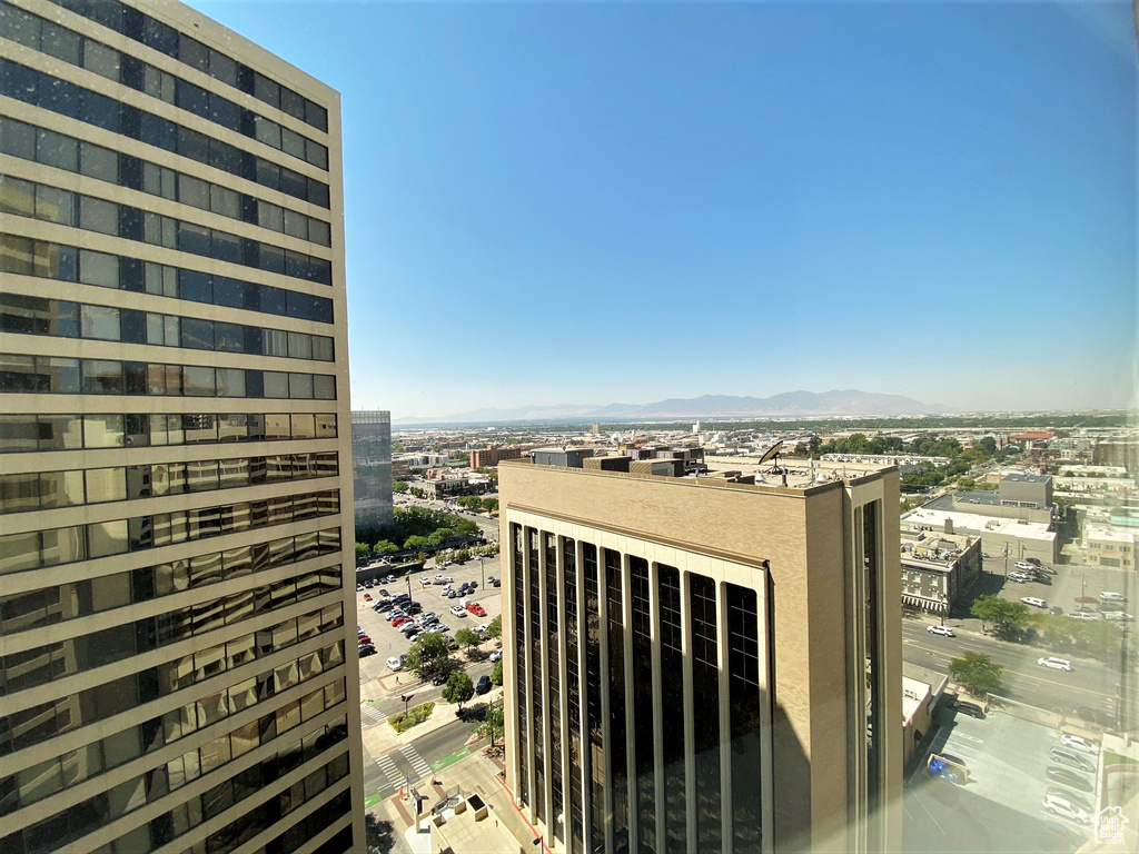 View of city with a mountain backdrop