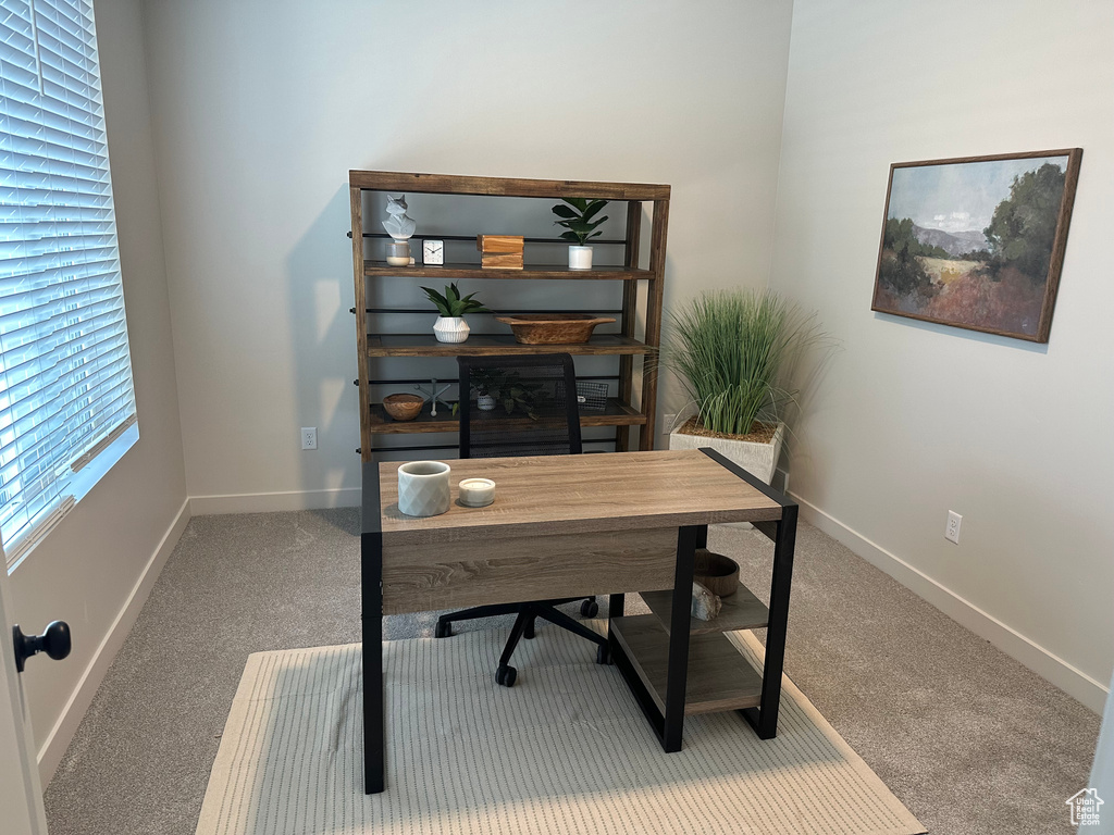 Carpeted office featuring baseboards