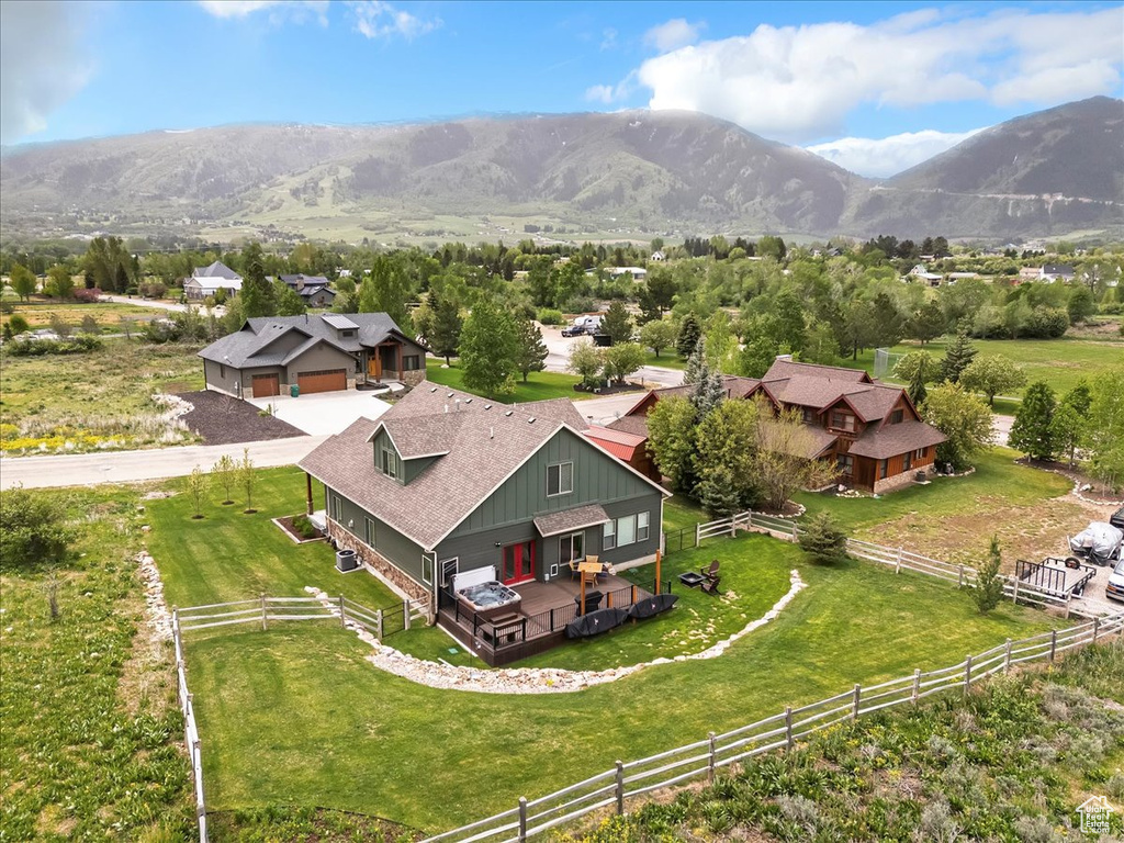 View from above of property featuring a mountain backdrop