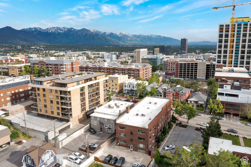 View of city with a mountain backdrop