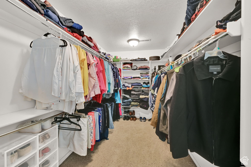 Walk in closet featuring carpet flooring