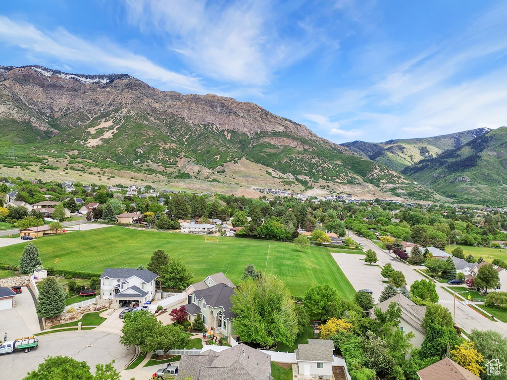 View of mountain background with nearby suburban area