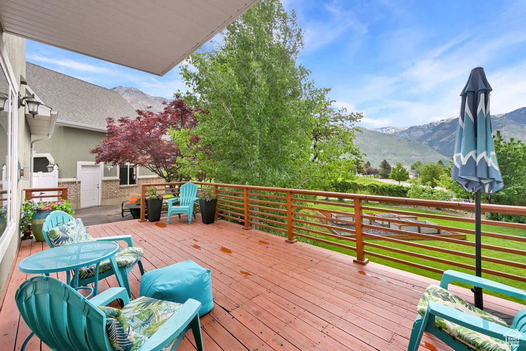 Deck featuring a mountain view