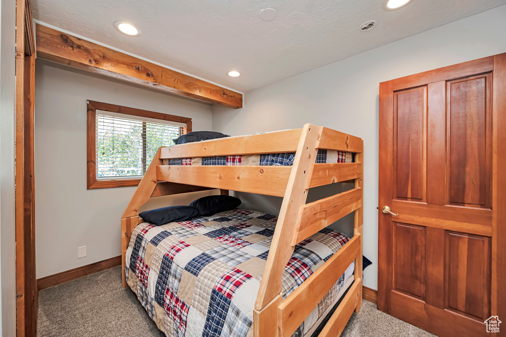 Bedroom with baseboards, carpet, and recessed lighting