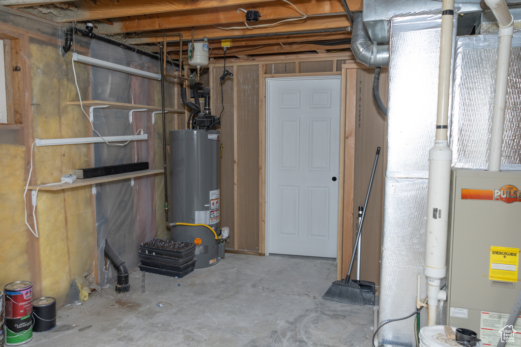 Unfinished basement with water heater