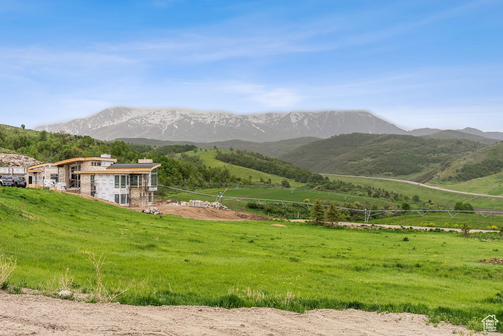 View of mountain background featuring rural landscape