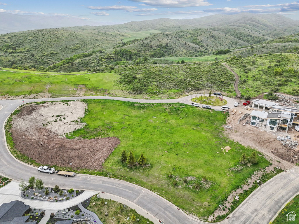 Drone / aerial view of a mountain backdrop