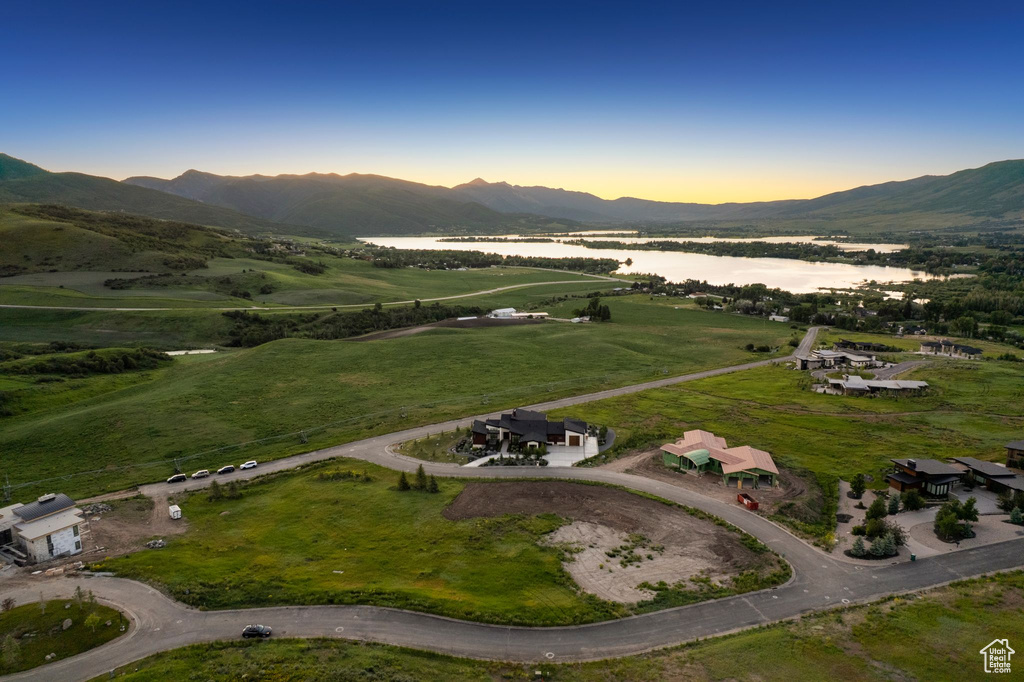 Aerial view at dusk of a mountain view