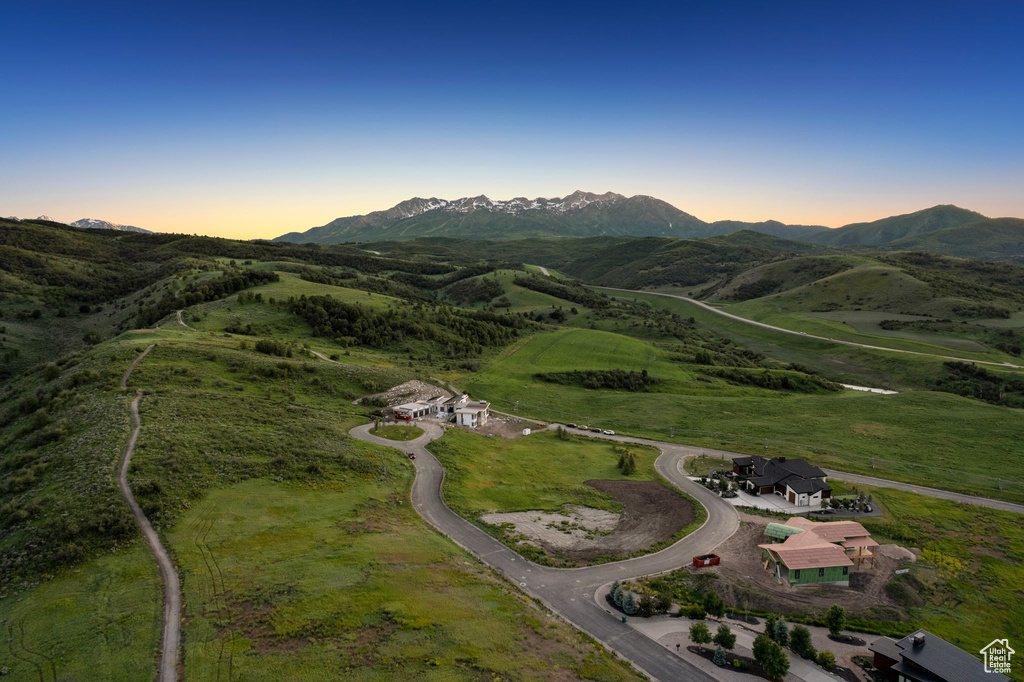 Aerial view at dusk of a mountain view