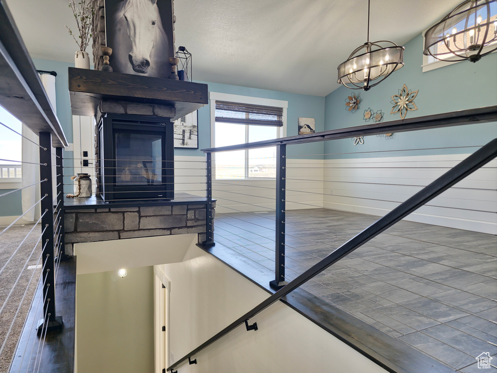 Interior space with a chandelier