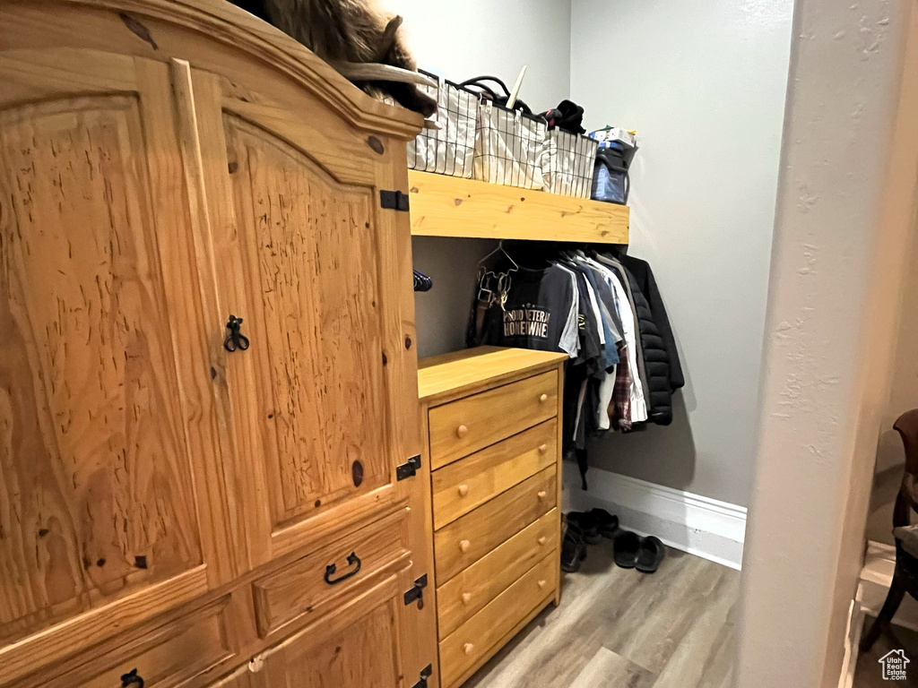 Spacious closet with light wood-style flooring