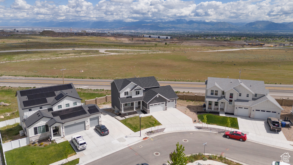 Drone / aerial view of a mountainous background