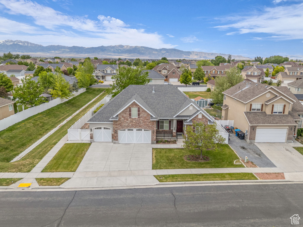 Aerial perspective of suburban area featuring mountains