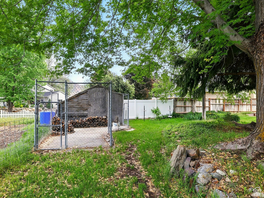 View of fenced backyard