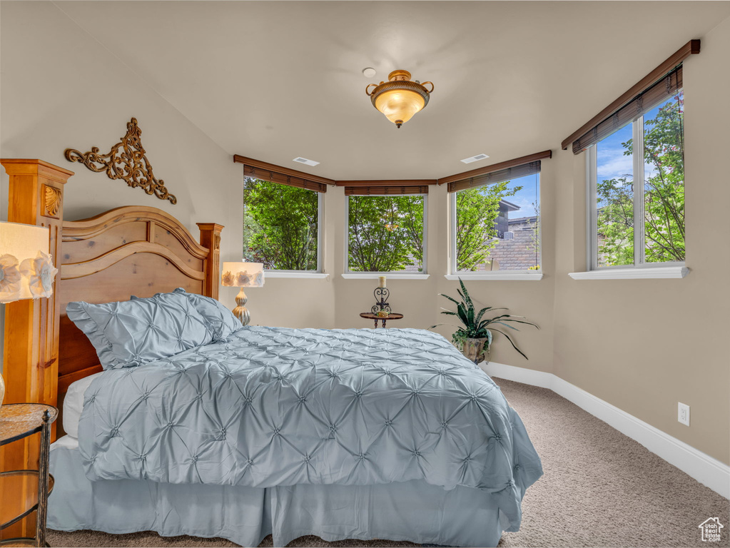Bedroom featuring carpet flooring and baseboards