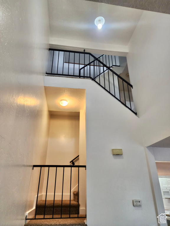 Stairs featuring a high ceiling