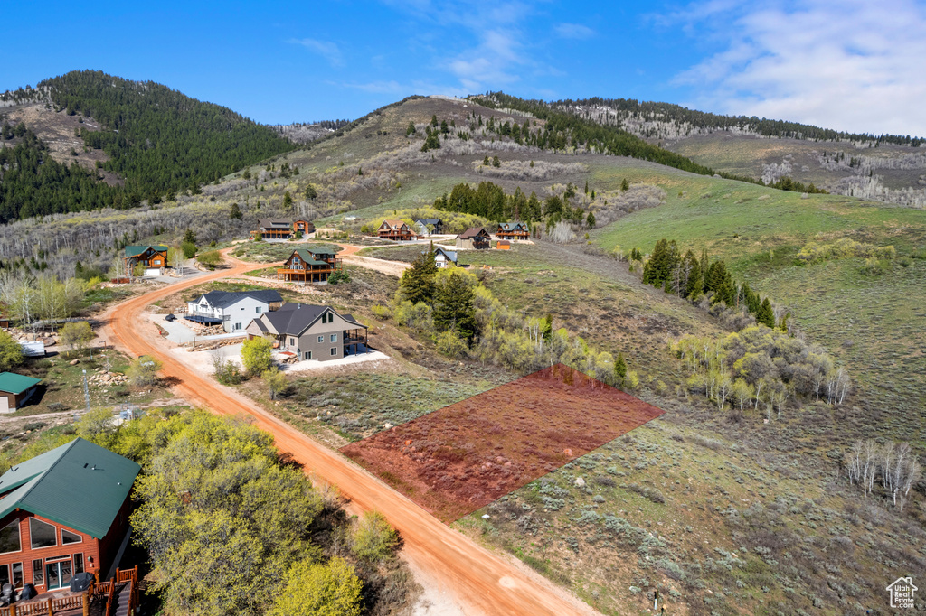 Bird's eye view of a mountainous background