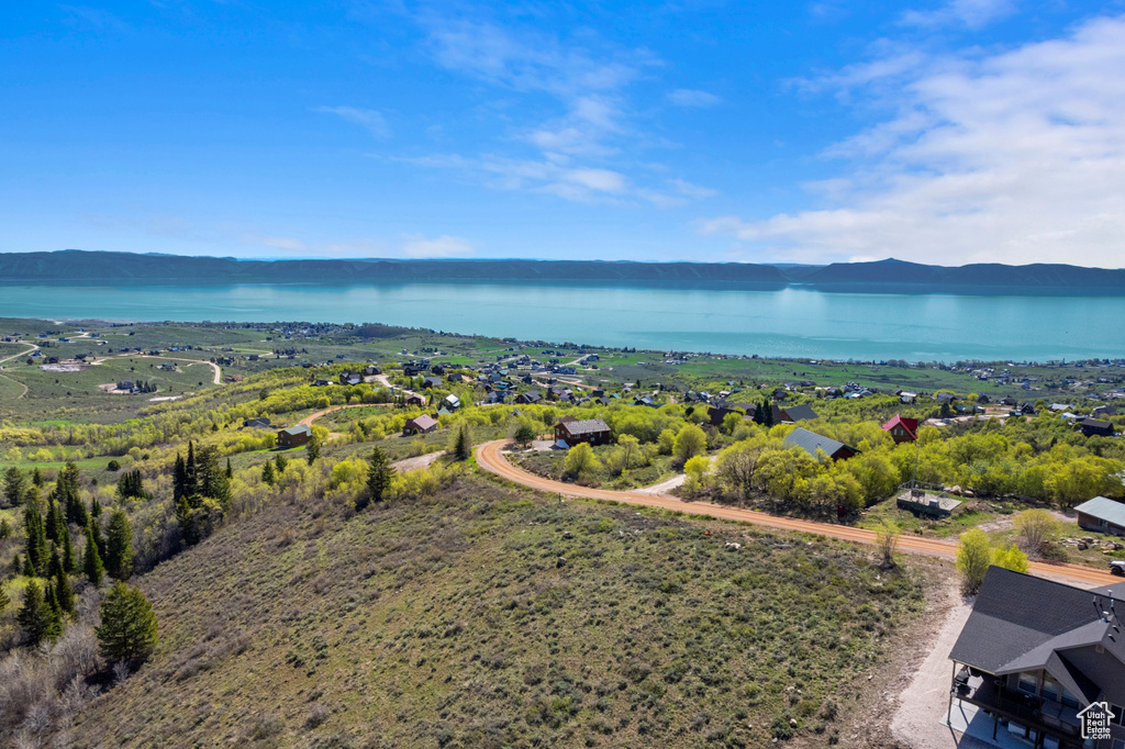 Aerial view of a water and mountain view