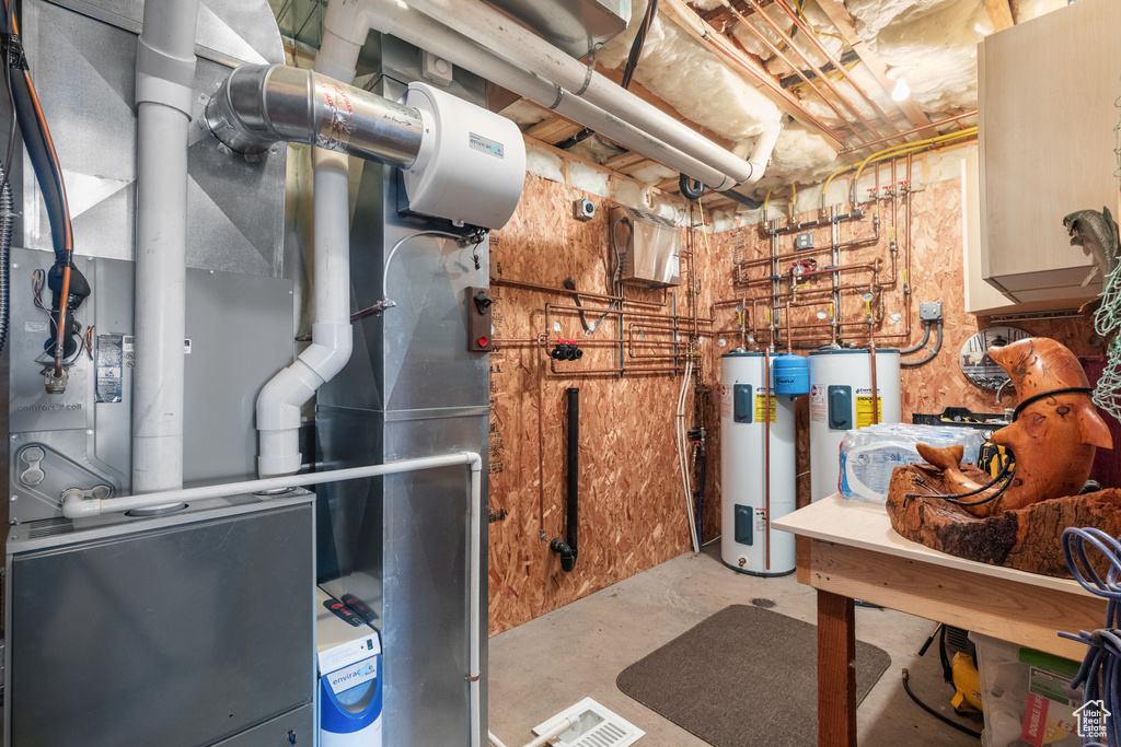 Utilities with water heater, electric water heater, and heating unit