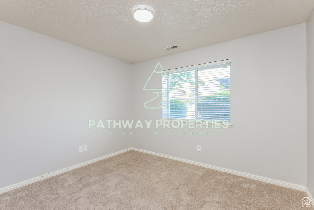 Carpeted spare room with baseboards and a textured ceiling