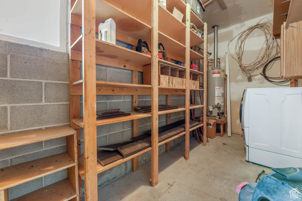 Storage area with water heater and washer / dryer