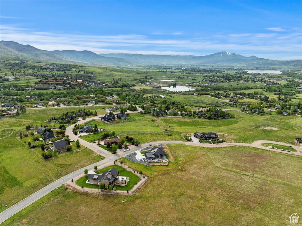 Aerial view of a water and mountain view