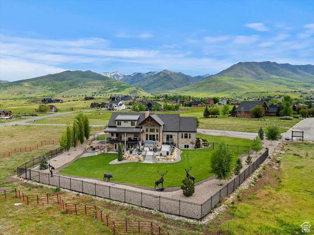 Overview of rural landscape featuring mountains