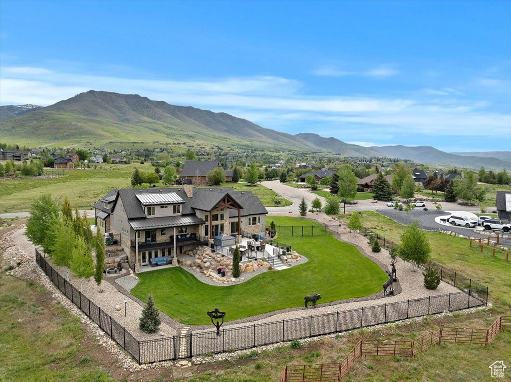 View from above of property with mountains