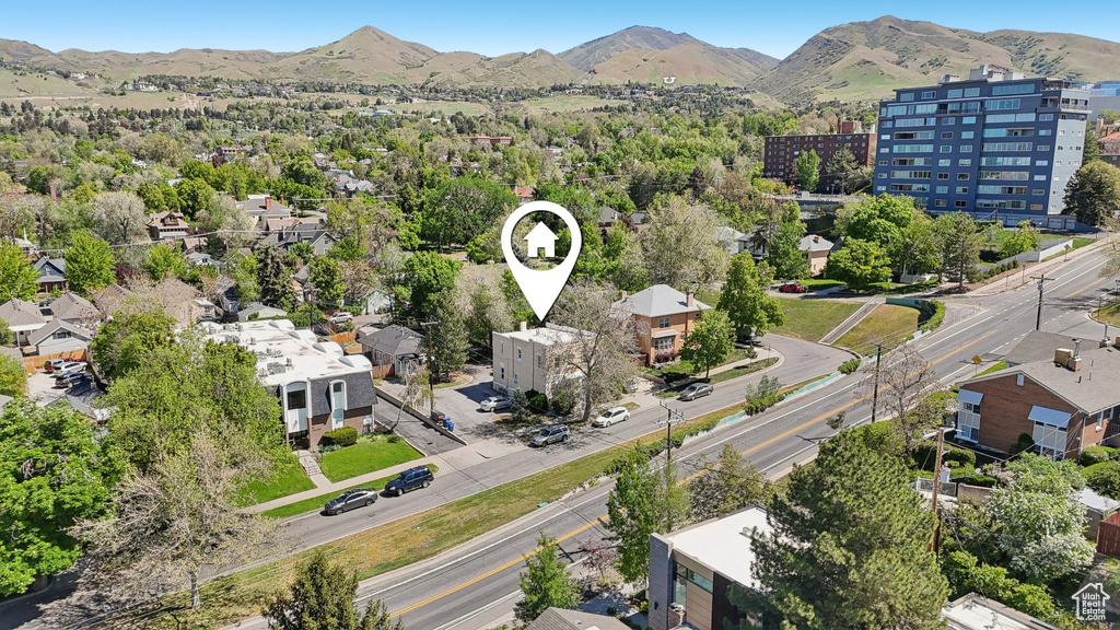 Aerial view of a mountainous background