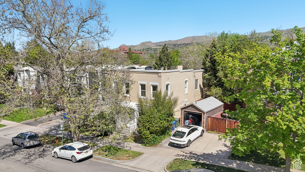 View from above of property featuring a mountain backdrop