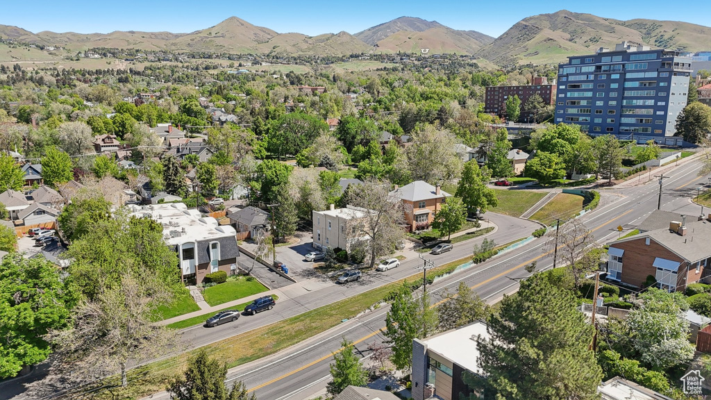 Drone / aerial view of a mountain backdrop