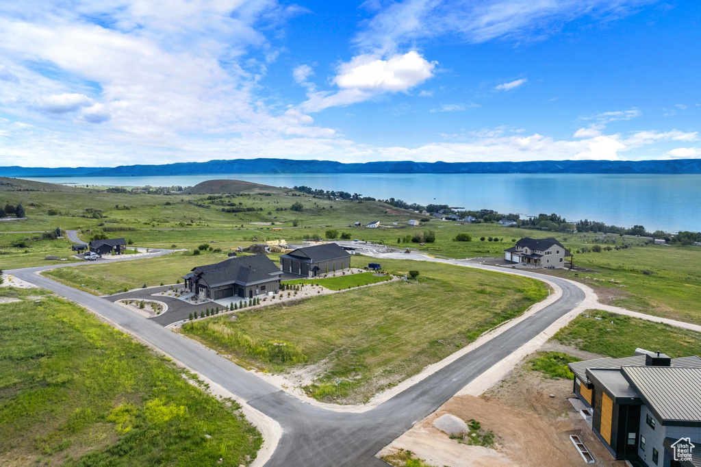 Aerial view of a water and mountain view