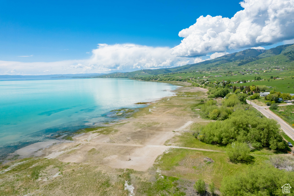 Drone / aerial view of a water and mountain view