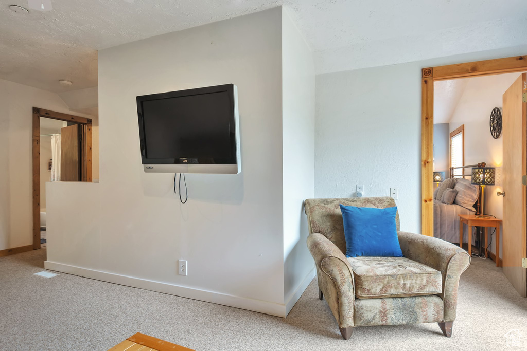 Sitting room featuring carpet floors and baseboards