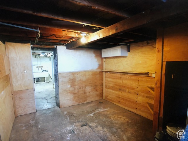 Unfinished basement featuring a sink