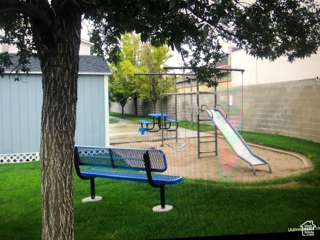 Community play area with a shed