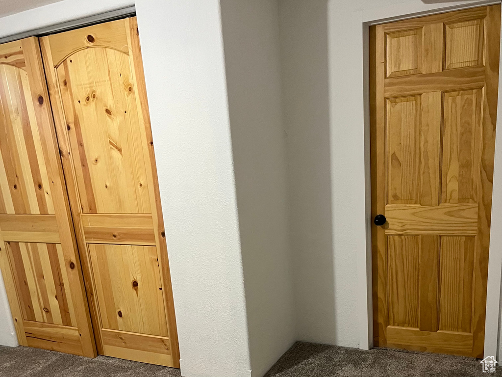 Hallway featuring carpet floors